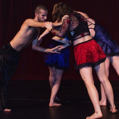 Dress rehearsal for DUST. 2017. Dancers: Ally Baitz, Ashima Fillbach, Natalie Wheeler, and Noah Witke. Photo Credit: Shannon Alexanderc