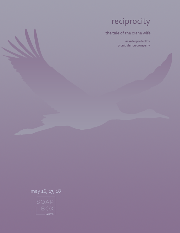 A gradient purple background with a gradient purple silhouette of a crane. Image contains information regarding the performance. 