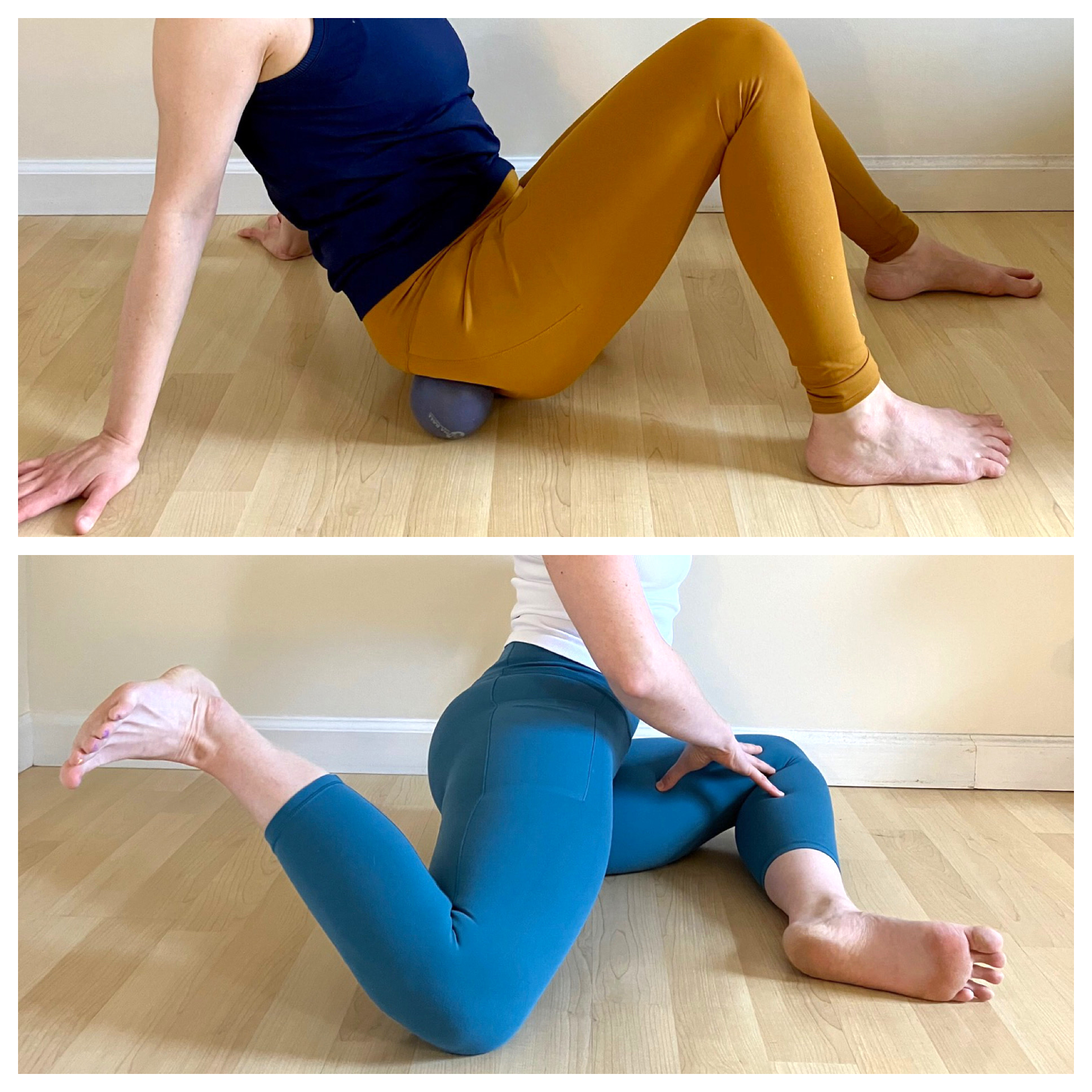 two bodies demonstrating rolling and mobility techniques for the pelvis